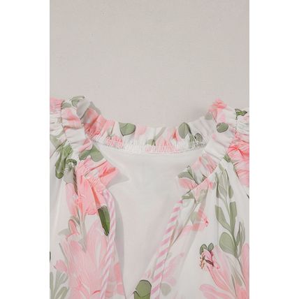 Pink Floral Contrast Edge Layered Short Sleeve Mini Dress