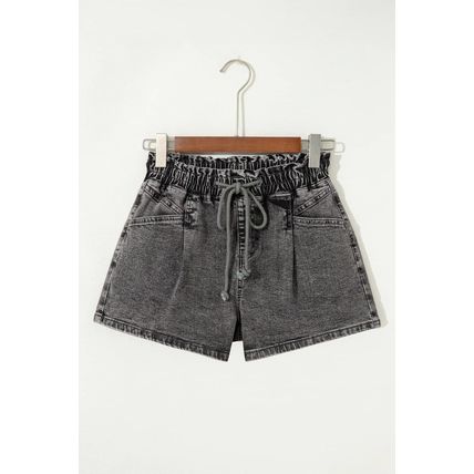 High-rise Drawstring High Waist Casual Denim Shorts with Pockets