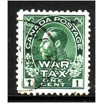 CANADA 1915 1c GREEN WAR TAX SG 228 FINE USED #2