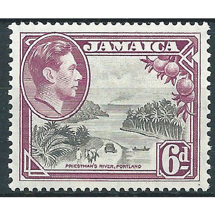 Jamaica 1950 SG128a 6d Grey & Purple Perf 13.5x13 Mounted Mint....