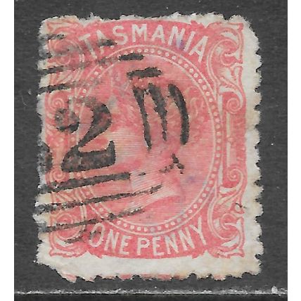 TASMANIA 1880 ? AUSTRALIA STATE QV PENNY ROSE or PINK SHADE fault
