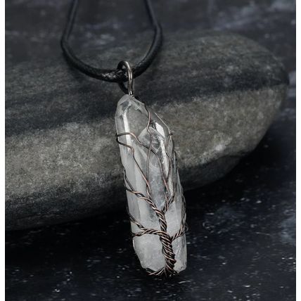 Amorphous Natural Crystal Pendant Necklace – Irregular White Crystal with Plated