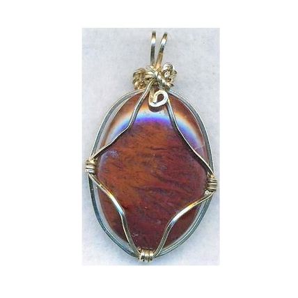 Red Flame Moss Agate Gold Wire Wrap Gemstone Pendant 60