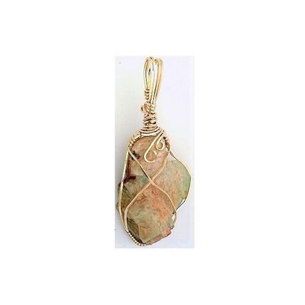Natural Amazonite Gold Wire Wrap Gemstone Pendant 71