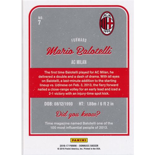 2016 Donruss Soccer 7 Mario Balotelli AC Milan