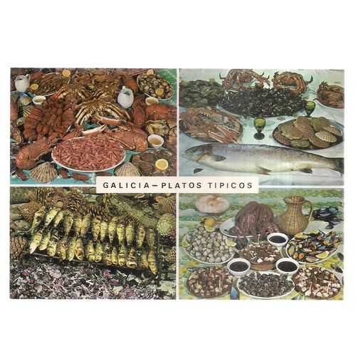 FOOD OF GALICIA , SPAIN used postcard 1985 postmark =