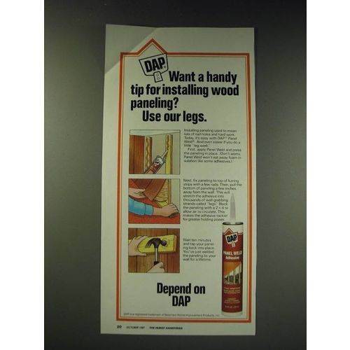 1987 DAP Panel Weld Adhesive Ad - Want handy tip installing wood paneling