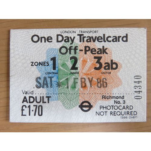 London Transport One Day Travelcard Adult Ticket 1986