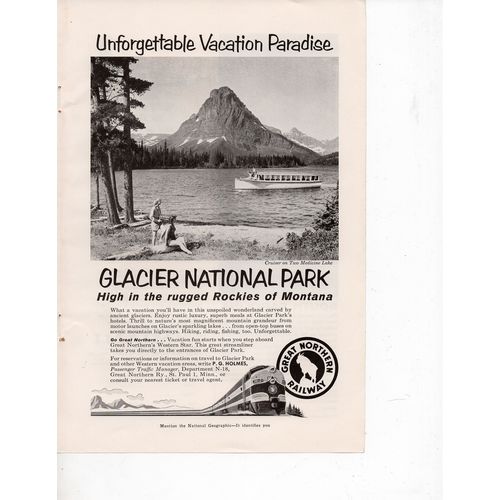 Glacier National Park vintage Full Page Print Ad January 1958