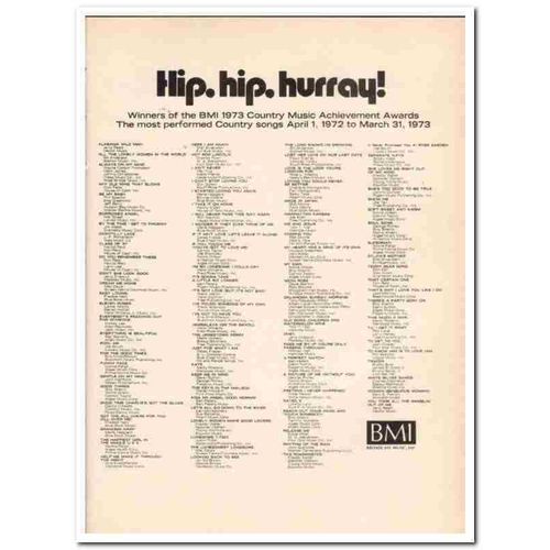 BROADCAST MUSIC INC 1973 Country BMI achievement awards vintage ad