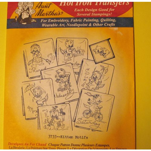 Aunt Martha's Iron Transfer 3733 Kitten motifs Crafting Embroidery