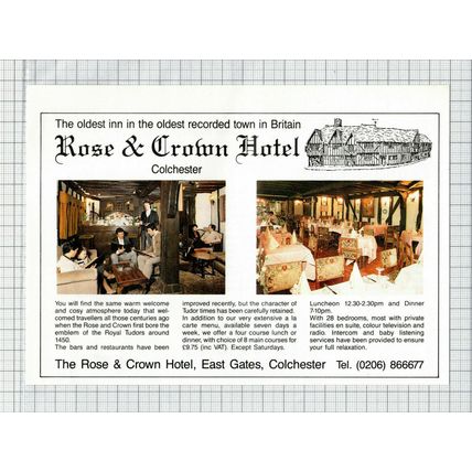 The Rose & Crown Hotel East Gates Colchester Essex - 1986 Advert
