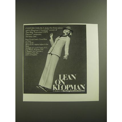 1974 Burlington Industries Klopman Three-Piece Suit by Custom Casuals Ad