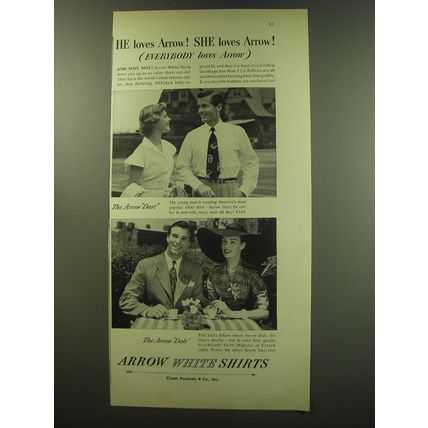 1949 Arrow Dart and Dale Shirts Ad - He Loves Arrow! She loves Arrow!