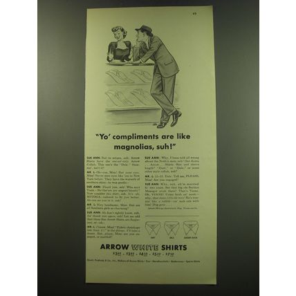 1949 Arrow White Shirts Ad - Yo' compliments are like magnolias, suh!