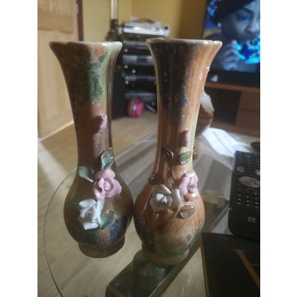 Pair Of Floral Stem Vases