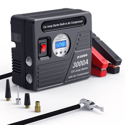 JF.EGWO 3000A Car Battery Jump Starter 150PSI Air Compressor 24000mAh Power Bank