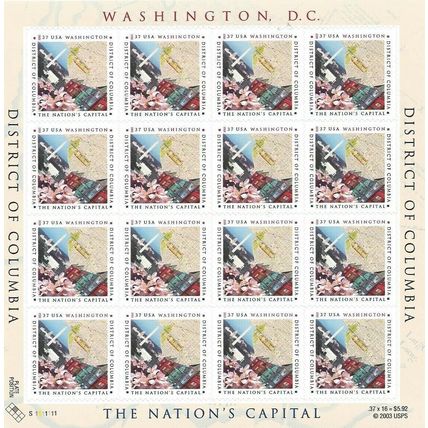 District of Columbia Sheet of Twenty 37 Cent Postage Stamp Scott 3813