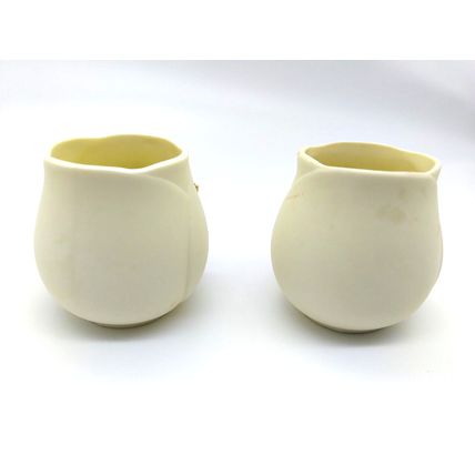 (2)Rose Shaped Small Vase/Vessel - Bone, off white color. Floral Wreath on front