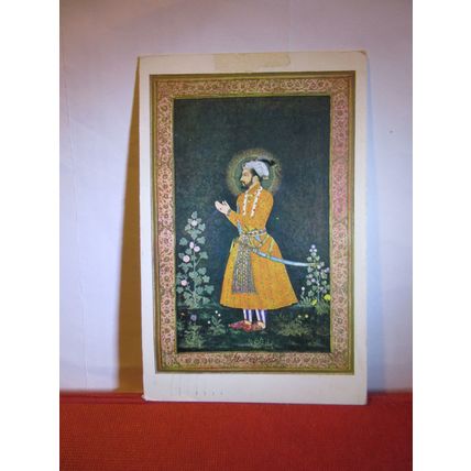 MUGHAL EMPEROR SHAH JAHAN by Bichitr postcard Victoria & Albert Museum 1952 pm #