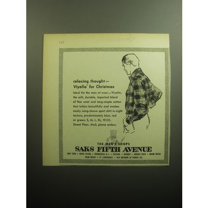 1958 Saks Fifth Avenue Viyella Shirts Ad - Relaxing thought