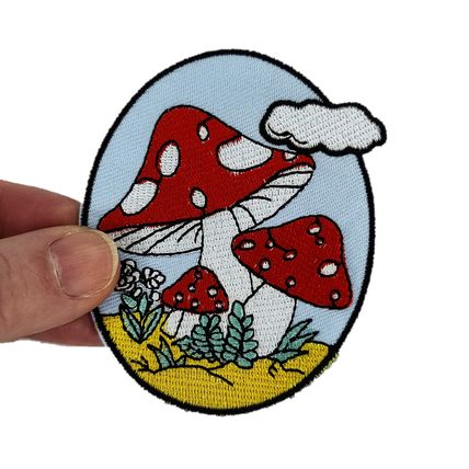 Mushroom Oval Iron On Patch Motif Patches Badge 6.6 cm x 8 cm Sew Kids P144