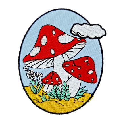 Mushroom Oval Iron On Patch Motif Patches Badge 6.6 cm x 8 cm Sew Kids P144