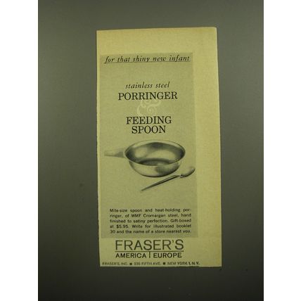 1960 Fraser's Porringer & Feeding Spoon Ad - For that shiny new infant