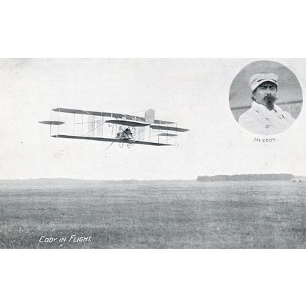 Colonel Cody In Flight Portrait Photo Antique Aviation Postcard