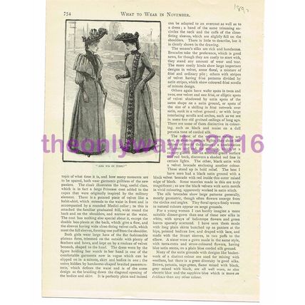 Clothes for November, Victorian Ladies Fashion, Book Illustration (Print), 1890