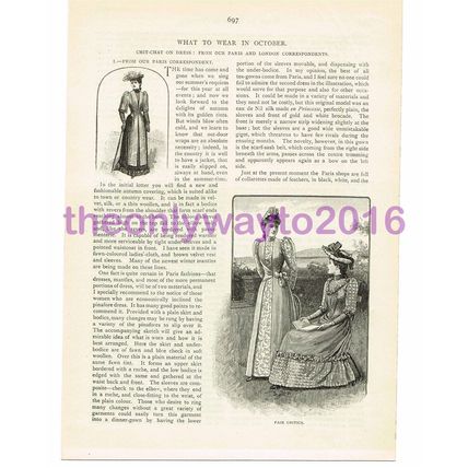 Clothes for October, Victorian Ladies Fashion, Book Illustration (Print), 1890