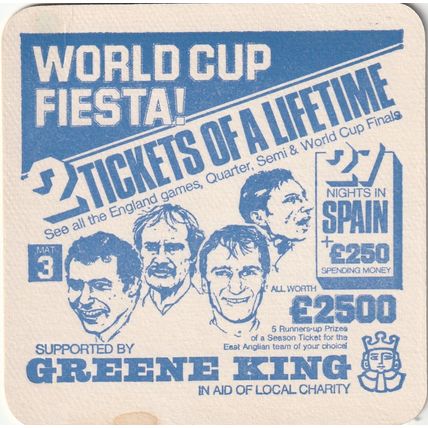 BEER MAT - GREENE KING BREWERY - WORLD CUP FIESTA - (Cat No 087) - (1982)