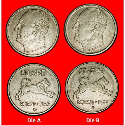 Ⰶ DOG 1958-1973: NORWAY★50 ORE 1967 2 COINS! JUST PUBLISHED★LOW START★NO RESERVE