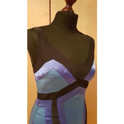 Monsoon 100% Silk Blue Black Colour Block Dress 10 UK