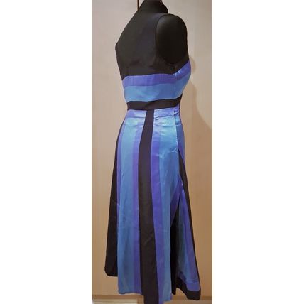 Monsoon 100% Silk Blue Black Colour Block Dress 10 UK