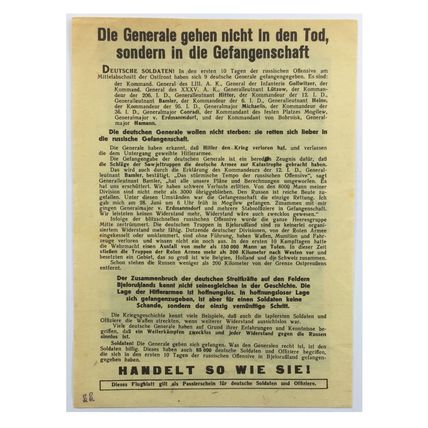 Original WW2 Russian/Soviet Air Drop Propaganda Leaflet. - Code 3078. - 1944.