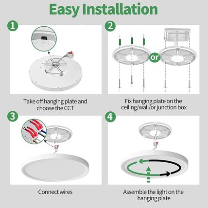 6PK 12 Inch LED Flush Mount Ceiling Light, 24W, 2520LM, 3000K/4000K/6000K CCT Se