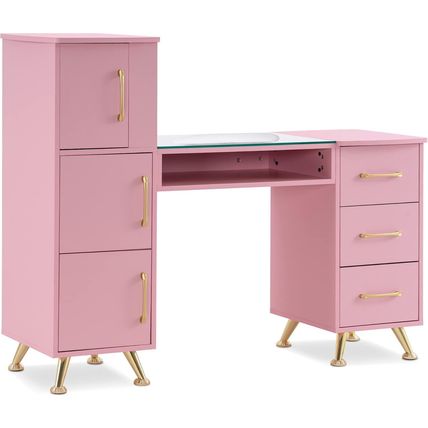 Barberpub Manicure Table, Nail Makeup Desk with Drawers, Storage Beauty Salon Wo