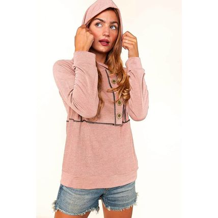 Pink Buttons Front Princess Line Out Seam Hoodie