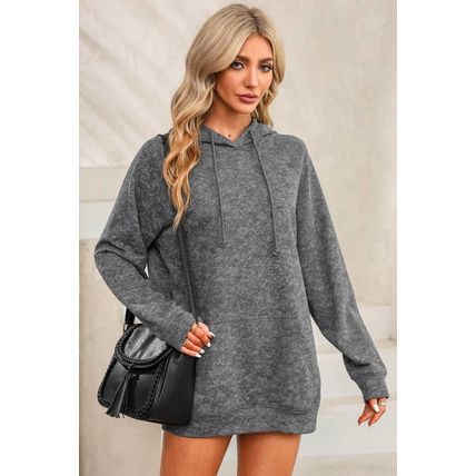 Gray Mineral Wash Kangaroo Pocket Drawstring Pullover Hoodie