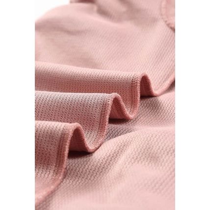 Pink Solid Ribbed Knit Round Neck Pullover Sweatshirt