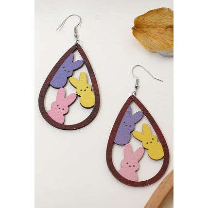 Brown Waterdrop Shape Easter Bunny Hook Earrings