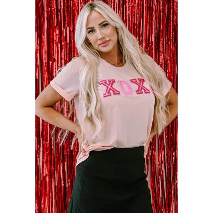 Pink Valentines Shiny XOXO Graphic T-shirt