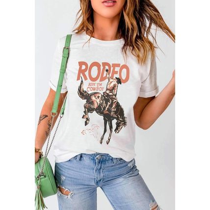 White RODEO Cowboy Graphic Crewneck T Shirt
