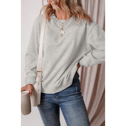 Gray Solid Fleece Lined Drop Shoulder Terry Sweatshirt