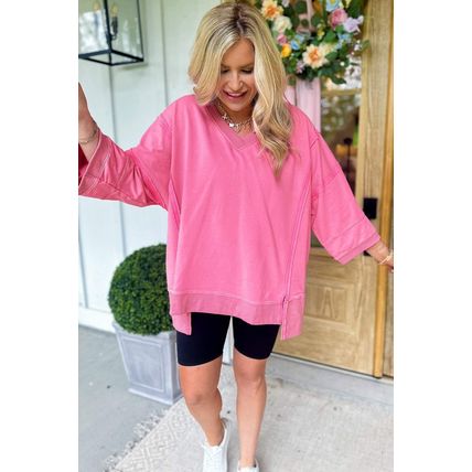 Bonbon Bracelet Sleeve Mineral Washed V Neck T Shirt