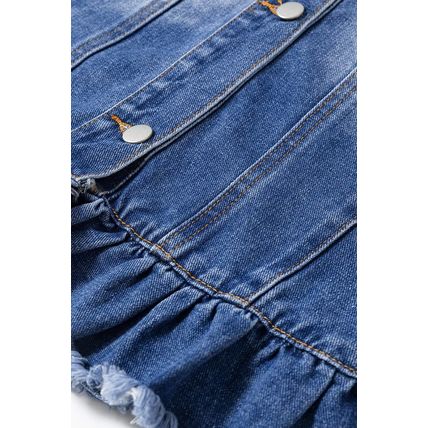 Peacock Blue Ruffled Frayed Short Sleeve Plus Size Denim Jacket