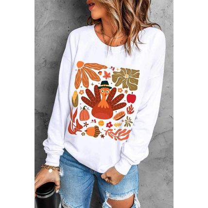 Beige Thanksgiving Fall Vibe Graphic Crew Neck Sweatshirt