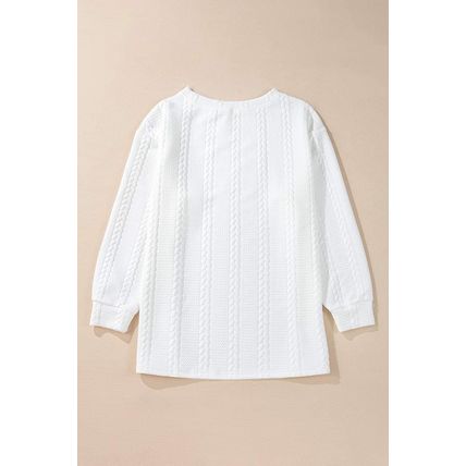 White Cable Textured Loose Plus Size Sweatshirt