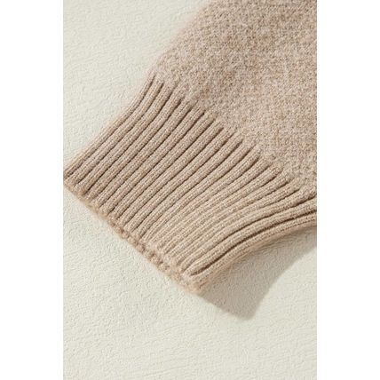 Parchment Flower Pattern Ribbed Trim Crew Neck Sweater